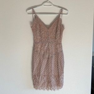 Missguided Lilac Lace Nude Underlay Midi Dress